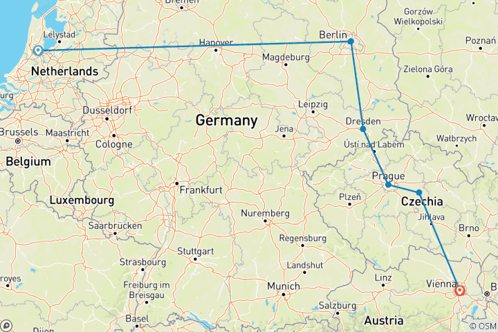 Carte du circuit Circuit de Londres à Vienne - été, départ d'Amsterdam, 8 jours