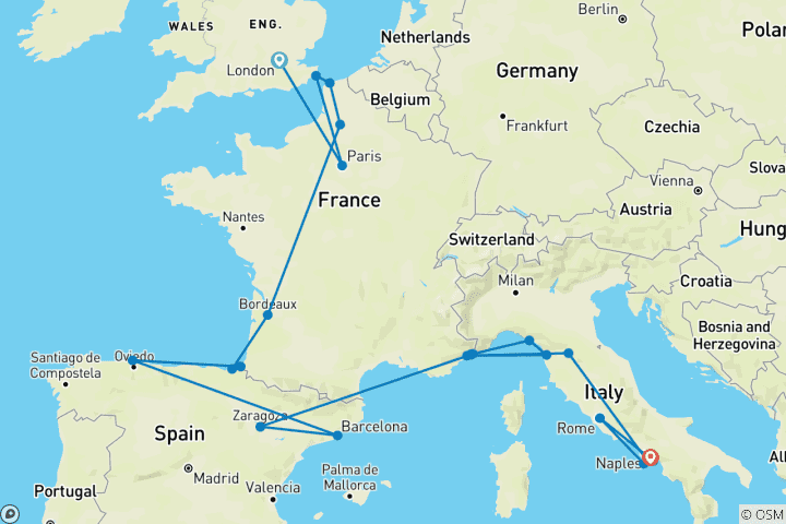 Map of London to Rome Quest (Standard, Summer ( Until Mar '27), Start Paris, Classic)