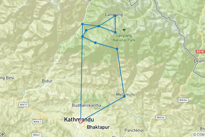 Kaart van Langtang & Gosaikunda Trek