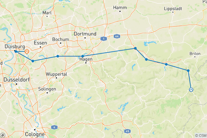 Kaart van Ruhrtal Fietsroute: 8 dagen (8 dagen)