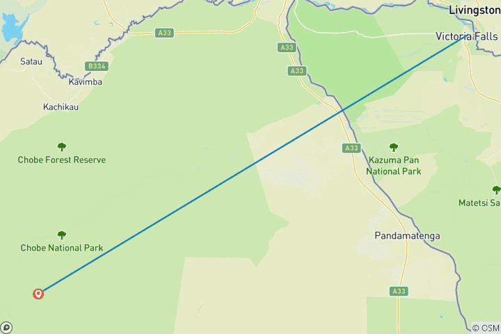 Carte du circuit Chutes Victoria et parc national de Chobe