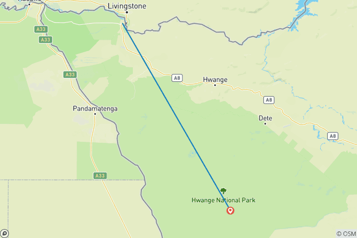 Carte du circuit Chutes Victoria et parc national de Hwange