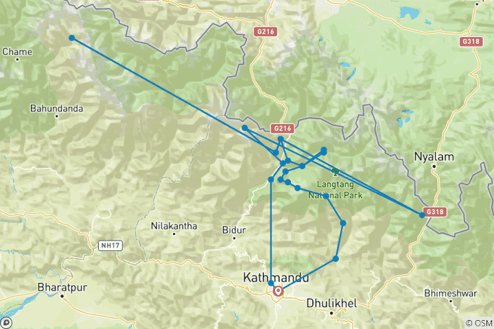Kaart van Tamang Heritage Langtang Vallei & Gosainkunda Trek 20 dagen