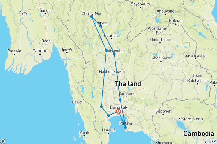 Carte du circuit Circuit en petit groupe et baignade en Thaïlande (vol inclus)