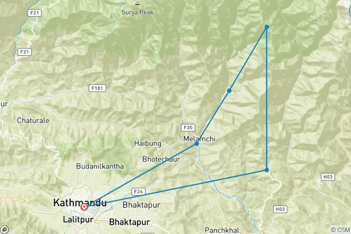 Map of Panch Pokhari Trek