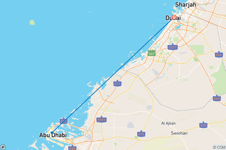 Map of Customized Private Dubai & Abu Dhabi Vacation with Daily Departure