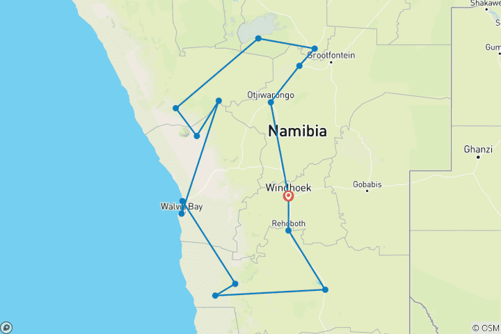 Map of Roundtrip - Namibia (Incl. Flight)