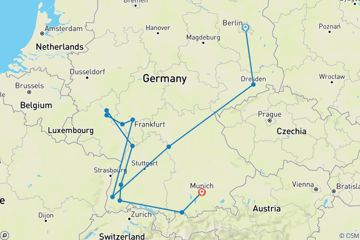 Mapa de Lo mejor de Alemania - clásico, 12 días