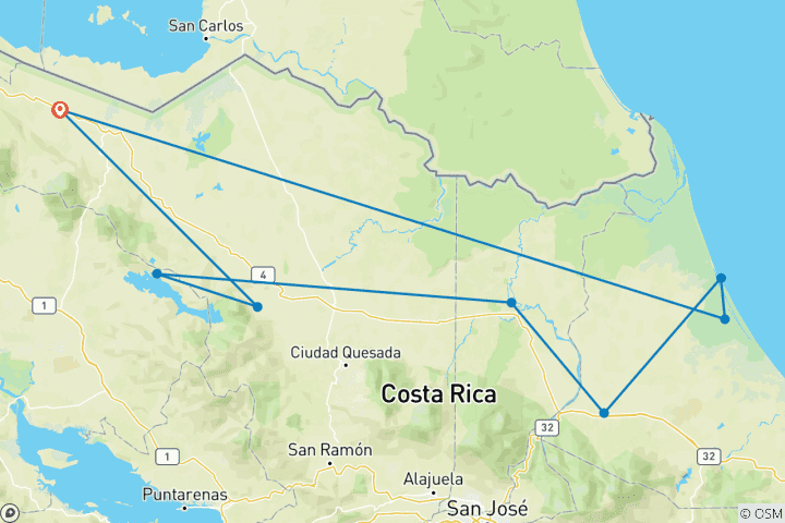 Karte von Höhepunkte Costa Ricas (6 Tage)