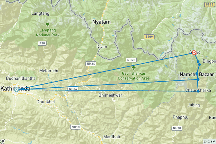 Map of Gokyo Lakes And ValleyTrek