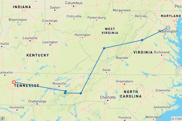 Map of Spectacular National Parks of Eastern USA (Small Groups, 10 Days)