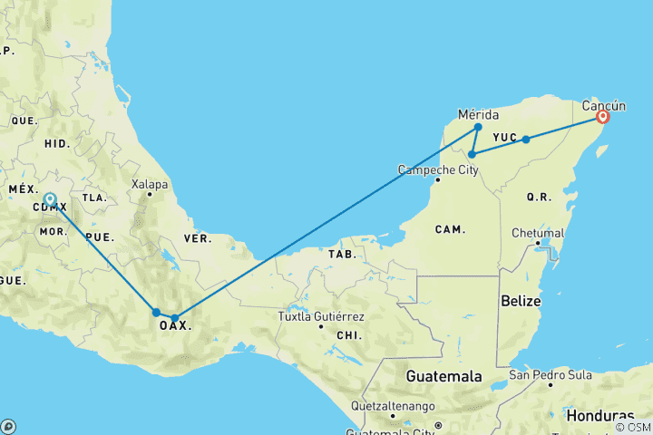 Kaart van Viva Mexico Rondreis - 12 Dagen