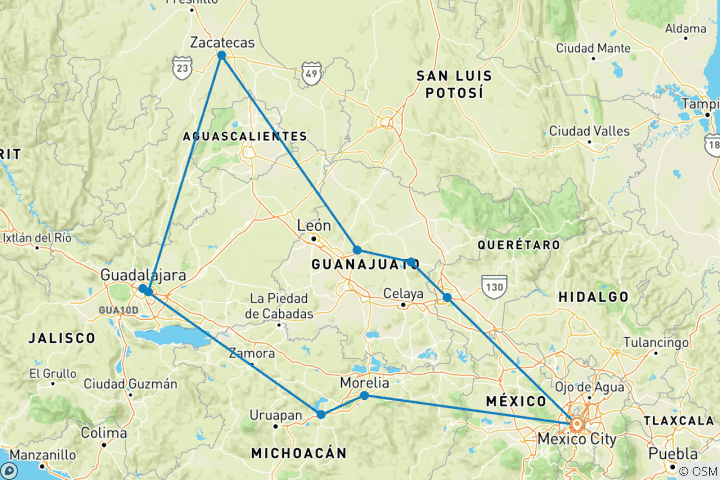 Carte du circuit Joyaux coloniaux du Mexique - 7 jours