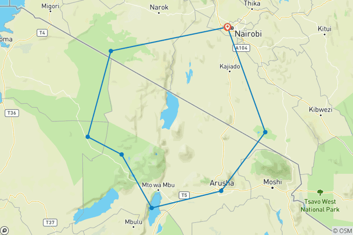 Map of Affordable Kenya Tanzania Safari