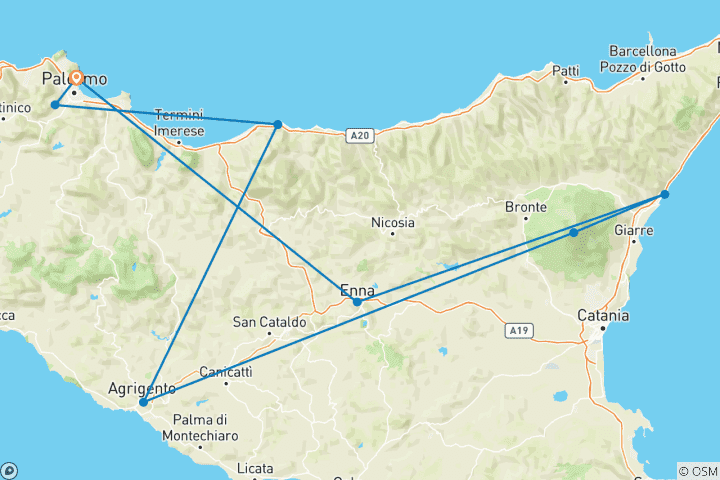 Carte du circuit La magnifique Sicile, circuit privé - 7 jours