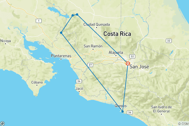 Mapa de El mejor circuito a Costa Rica personalizado - salida diaria