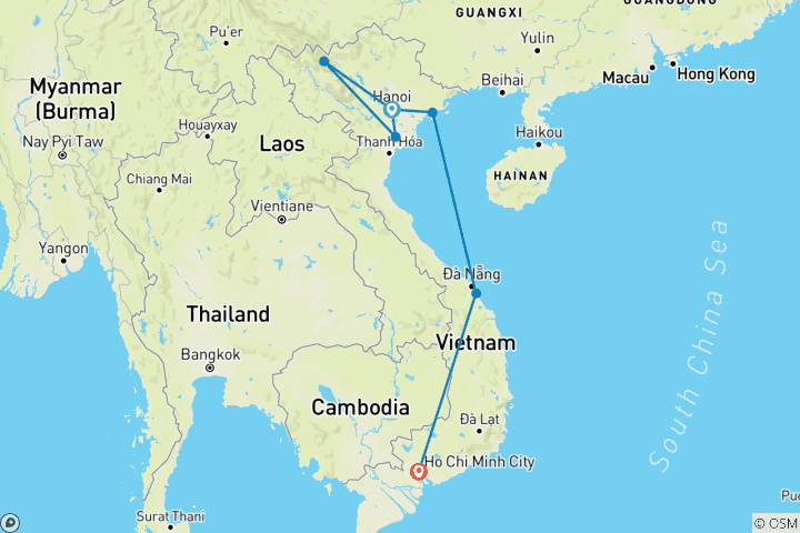 Map of Ultimate 13-Day Vietnam Tour Experience