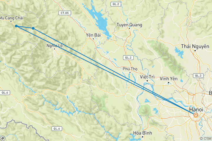Mapa de Ruta de senderismo Mu Cang Chai 3 días 2 noches