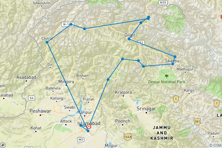 Carte du circuit Autoroute du Karakorum et vallée de Chitral