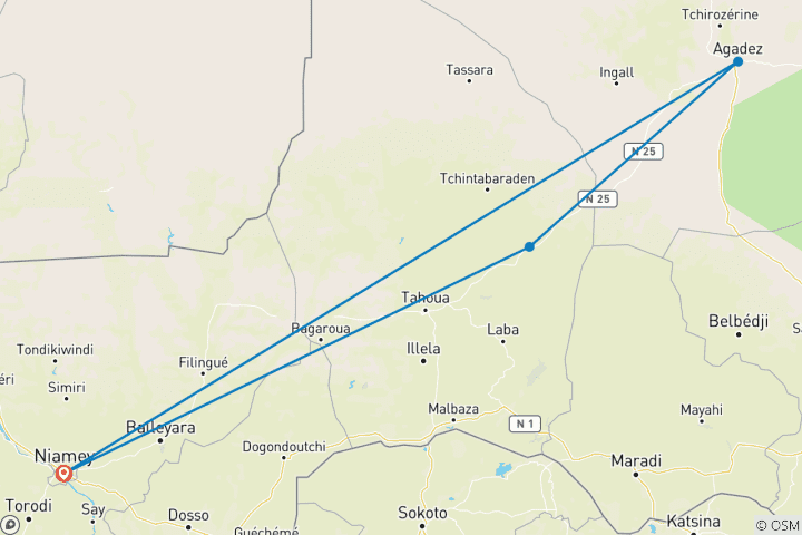 Carte du circuit Circuit culturel au Niger et expérience du festival Gerewol 9 jours/08 nuits