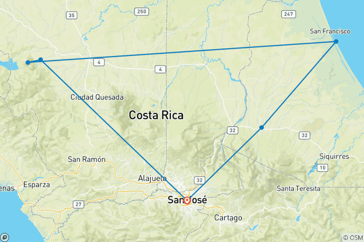 Carte du circuit Voyage privé personnalisé au Costa Rica avec départ quotidien