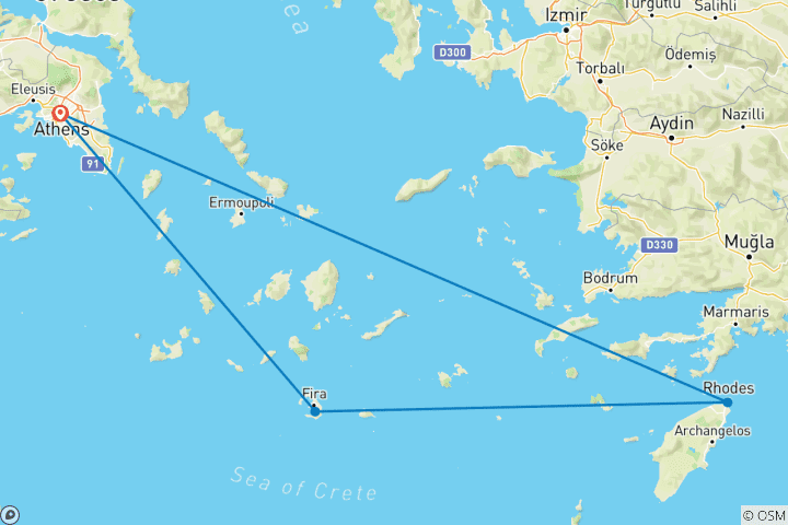 Carte du circuit Escapade grecque de luxe avec Rhodes