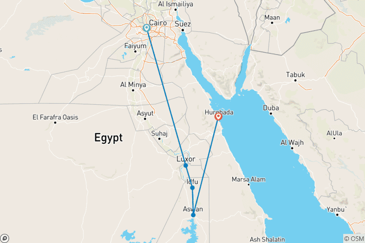 Map of Egypt : Iconic Pyramids, Nile Cruise & Red Sea Beach Stay W/Meals & Drinks