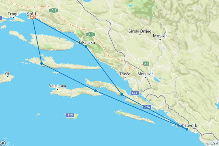 Map of Croatia Island Sail (8 Days)