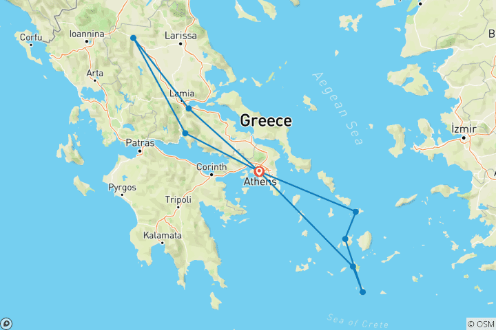 Map of Highlights of Greece with Island Hopping