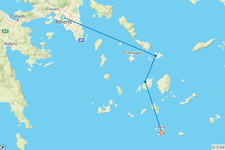 Map of Athens to Santorini Island Hopping (Plus, 8 Days)