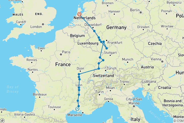 Karte von Ein kulinarisches Erlebnis auf Rhein & Rhône Entdeckungsreise (Richtung Norden) 2024