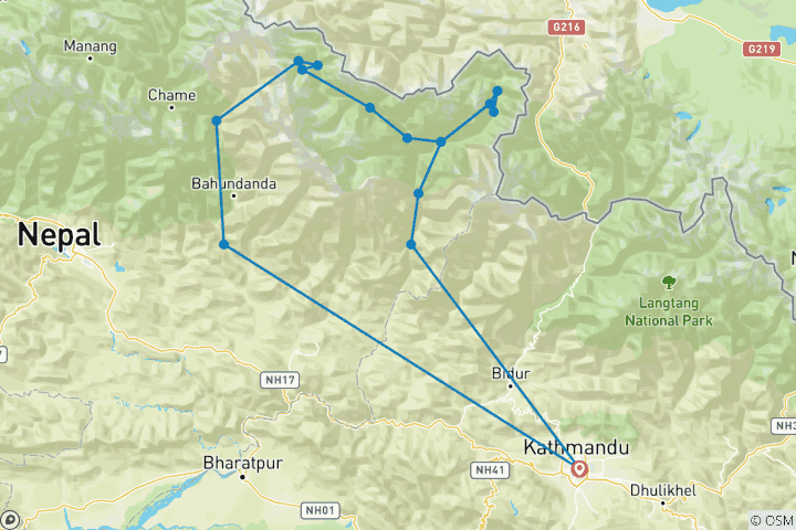 Map of Tsum Valley Manaslu Circuit Trek (private tour)