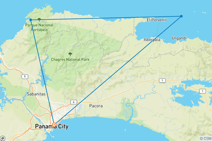 Carte du circuit Voyage personnalisé de l'histoire et de l'île de Panama, départ quotidien et guide privé