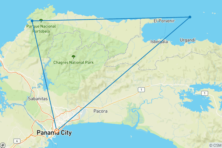 Carte du circuit Voyage personnalisé de l'histoire et de l'île de Panama, départ quotidien et guide privé