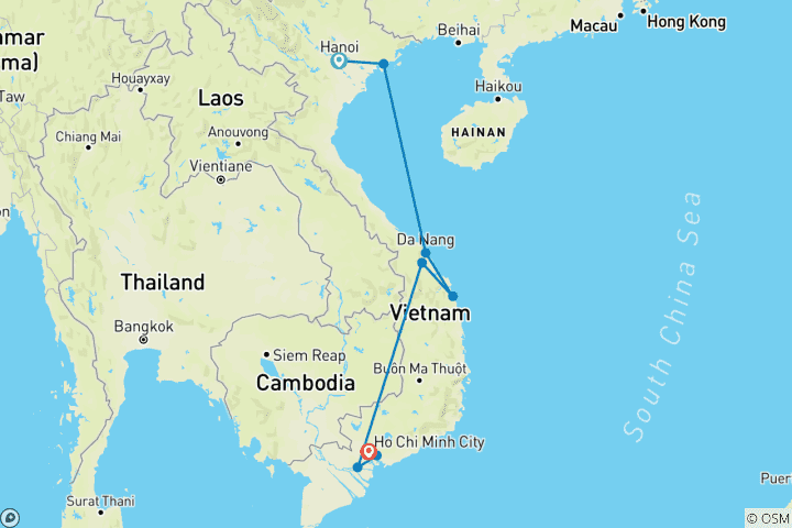 Map of 9 Days Classic Vietnam Small Group Tour