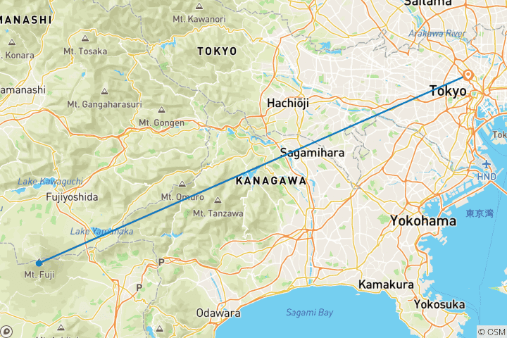 Carte du circuit Circuit de 4 jours en mini-groupe au Japon avec Tokyo et le Mont Fuji, max. 6 personnes et hôtels 3 et 4 étoiles