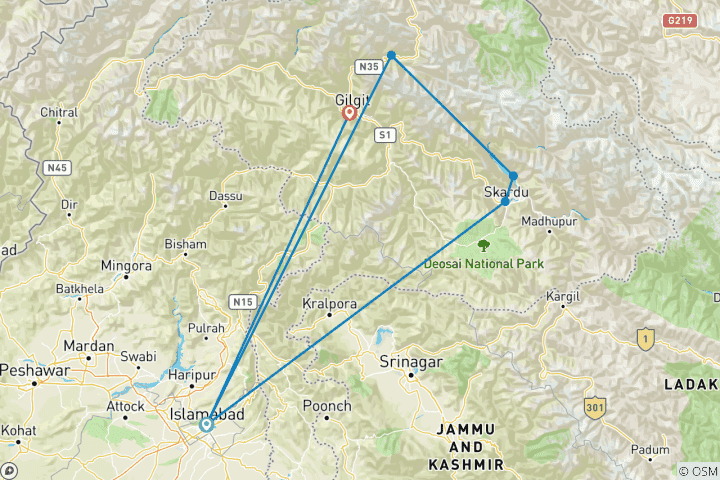 Carte du circuit Explorer Hunza et Skardu - Circuit dans le nord du Pakistan