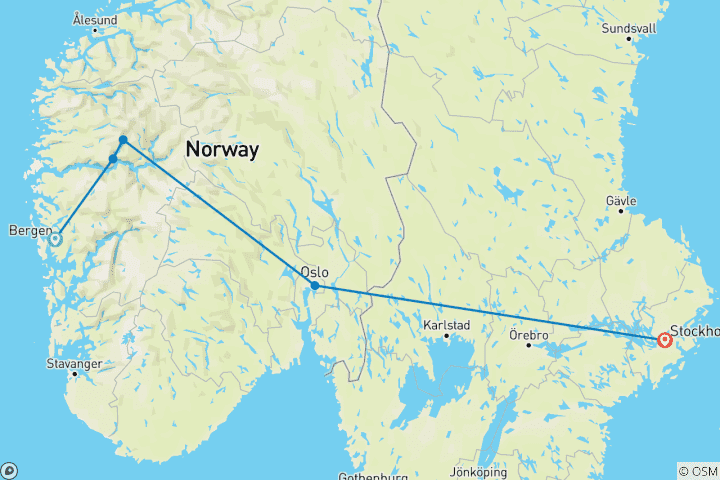 Map of Magic of the Fjords & Stockholm