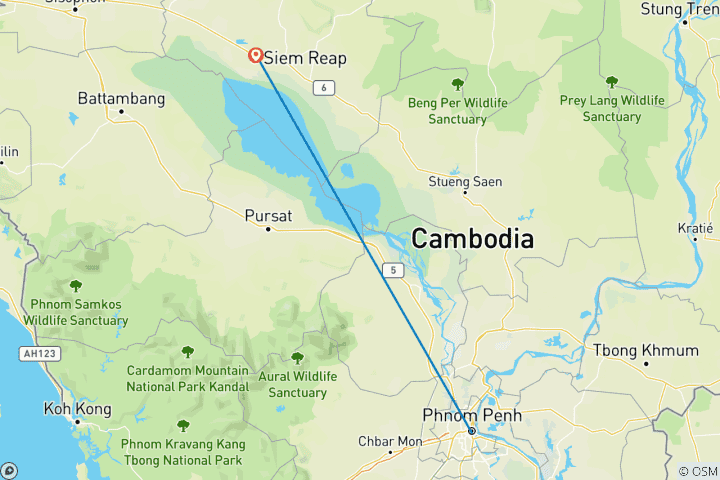 Map of Cambodia Experience 5 Days 4 Nights