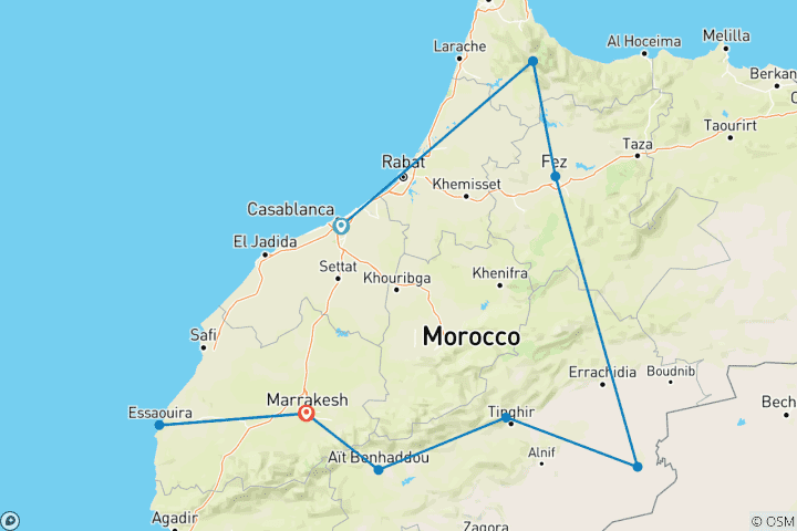 Mapa de Marruecos para familias: Fez, Marrakech y Essaouira - 15 días