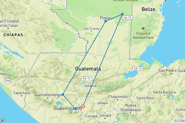 Map of Tailor-Made Guatemala Tour with Daily Departure