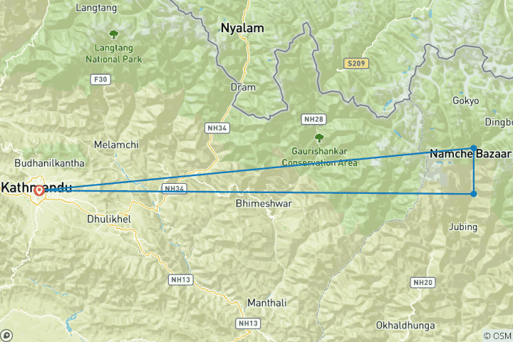 Map of Everest Base Camp Helicopter Tour with breakfast