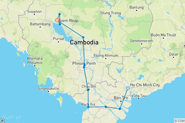 Kaart van Fietsen door Vietnam & Cambodja