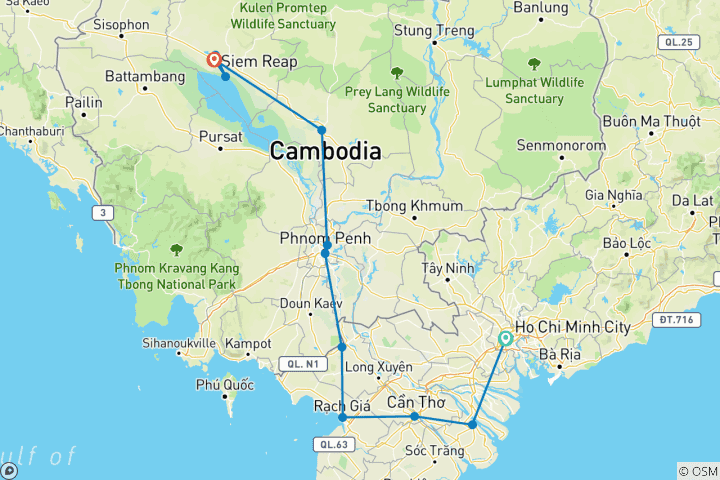Map of Vietnam & Cambodia Bike Tour: Saigon to Angkor Wat