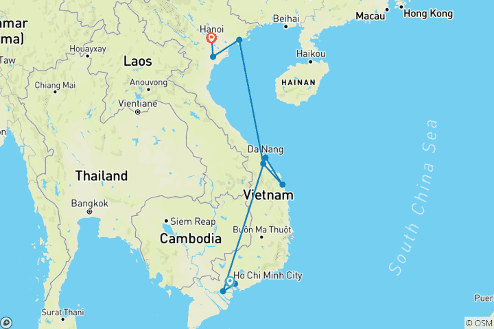 Mapa de Crucero de 11 Días por las Ciudades Históricas de Vietnam y la Bahía de Halong con Kayak