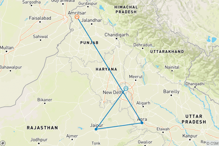 Mapa de Triángulo de oro con el Templo Dorado - Amritsar