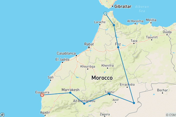 Kaart van Grote Marokko Rondreis: Van noord naar zuid - 12 dagen