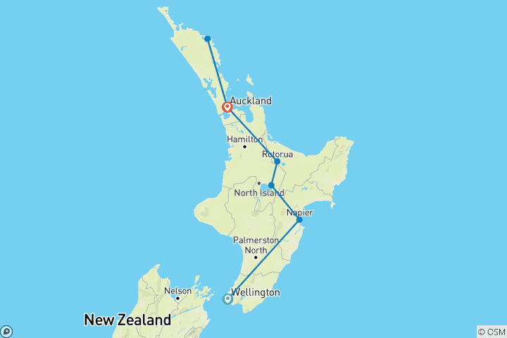 Carte du circuit L'emblématique île du Nord - Wellington → Auckland (2023)