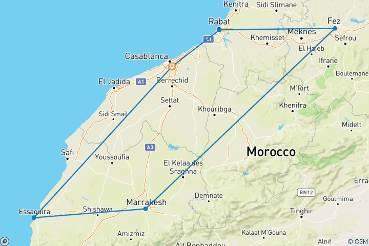 Carte du circuit Découvrez le Maroc : des villes impériales aux montagnes de l'Atlas et à la côte - 11 jours