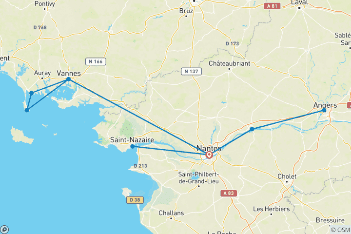 Carte du circuit Belle Bretagne et Opulence Royale dans la Loire - croisière port à port